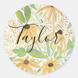 Watercolor Sunflowers, Botanical Art  Classic Round Sticker