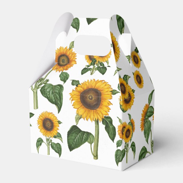 Watercolor Sunflowers Botanical Foliage Greenery Favour Box (Front Side)