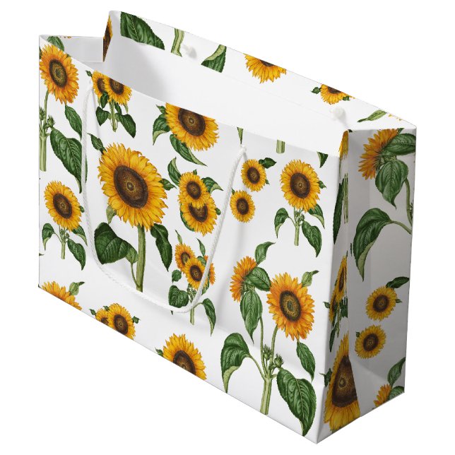 Watercolor Sunflowers Botanical Foliage Greenery Large Gift Bag (Front Angled)