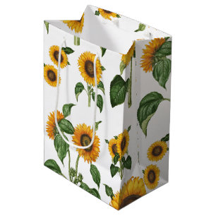 Watercolor Sunflowers Botanical Foliage Greenery Medium Gift Bag