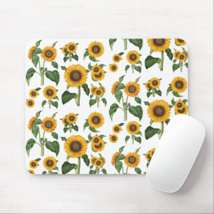 Watercolor Sunflowers Botanical Foliage Greenery Mouse Mat
