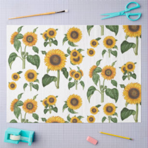 Watercolor Sunflowers Botanical Foliage Greenery Tissue Paper