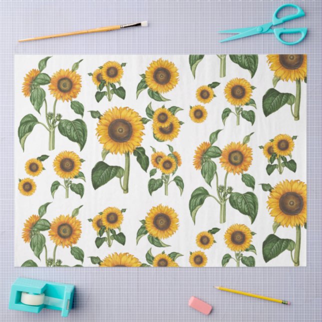 Watercolor Sunflowers Botanical Foliage Greenery Tissue Paper (Craft)