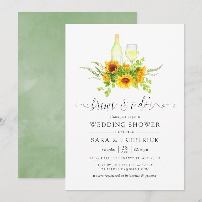 Watercolor Sunflowers Brews before the I Do's Invitation (Front/Back)