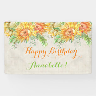 Watercolor Sunflowers Bright Orange Yellow Green Banner
