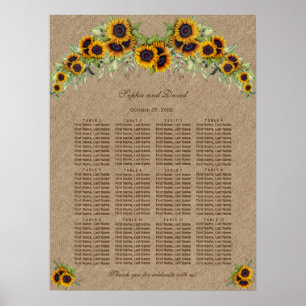 Watercolor Sunflowers Burlap Wedding Seating Chart