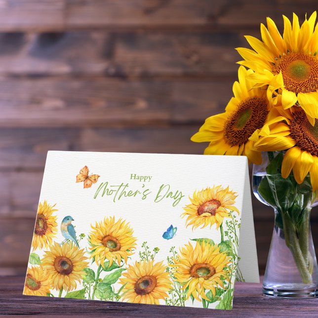Watercolor Sunflowers Butterflies Mother's Day Holiday Card (Creator Uploaded)