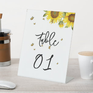 Watercolor Sunflowers & Butterflies Table Numbers Pedestal Sign