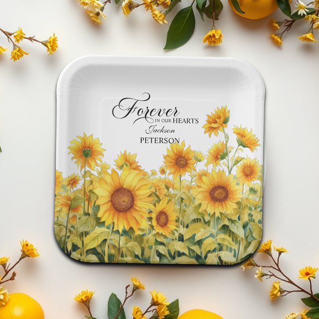 Watercolor Sunflowers Celebration Of Life Funeral Paper Plate (Creator Uploaded)