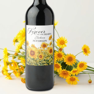 Watercolor Sunflowers Celebration Of Life Funeral Wine Label