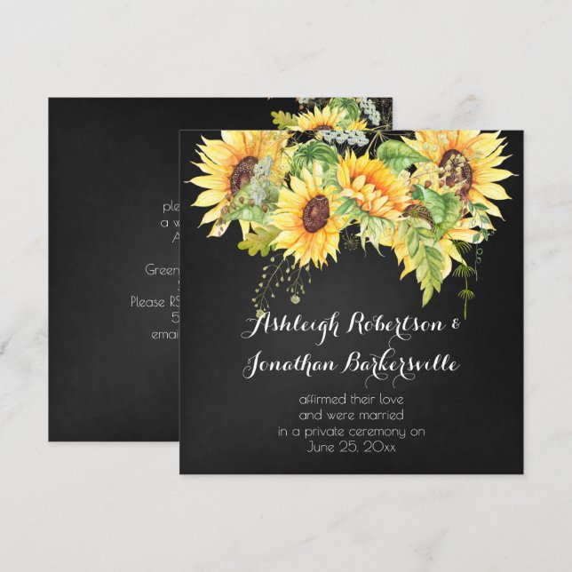 Watercolor Sunflowers Chalk Board Post Wedding Invitation (Front/Back)