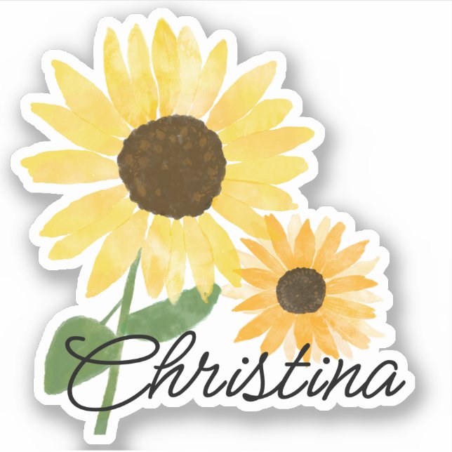 Watercolor Sunflowers Custom-Cut Vinyl Sticker (Front)