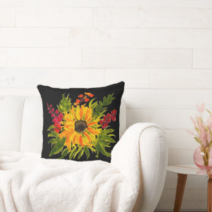 Watercolor Sunflowers Cute Modern Pretty Cushion