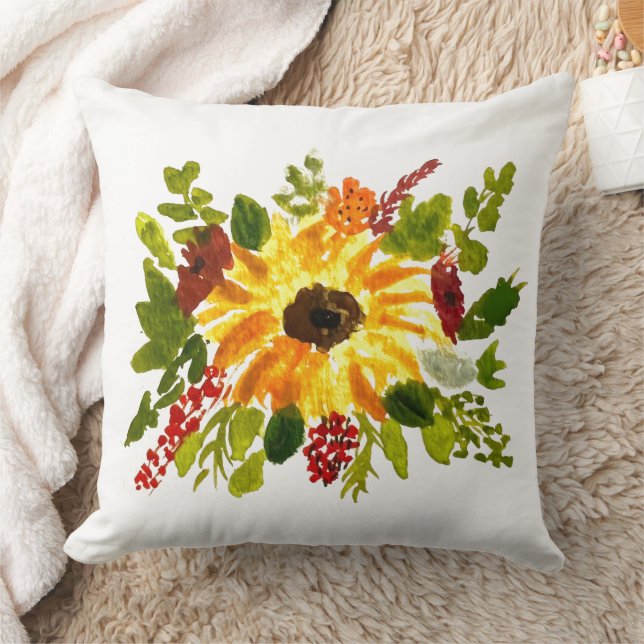 Watercolor Sunflowers Cute Modern Pretty Cushion (Blanket)