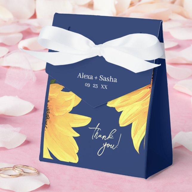 Watercolor Sunflowers dark blue Favour Box (Wedding)