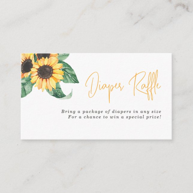 Watercolor Sunflowers Diaper Raffle Enclosure Card (Front)