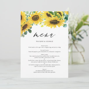 Watercolor Sunflowers Eucalyptus Menu Card