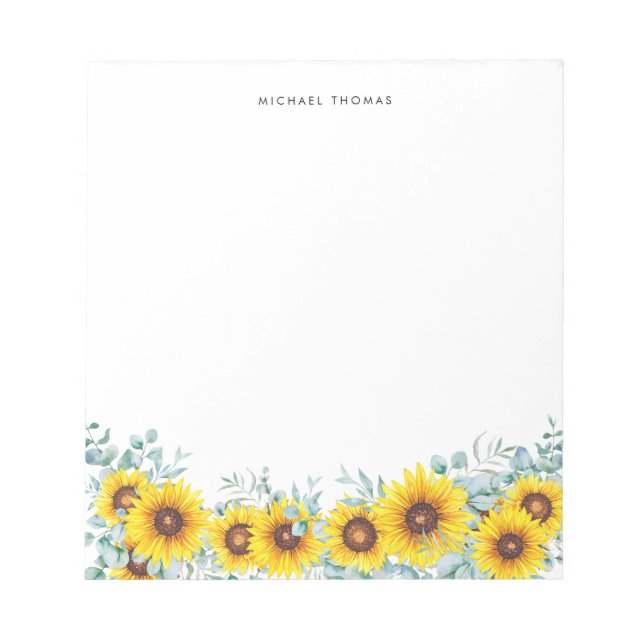 Watercolor Sunflowers & Eucalyptus Personalised Notepad (Front)