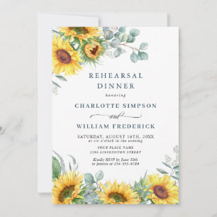Watercolor Sunflowers Eucalyptus Rehearsal Dinner Invitation