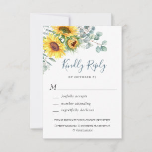 Watercolor Sunflowers Eucalyptus Wedding RSVP Card