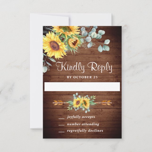 Watercolor Sunflowers Eucalyptus Wedding RSVP Card (Front)