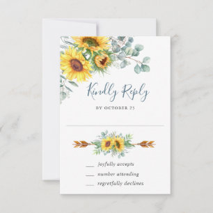 Watercolor Sunflowers Eucalyptus Wedding RSVP Card