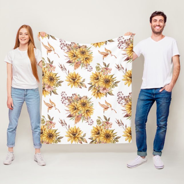 Watercolor Sunflowers  Fleece Blanket (In Situ)