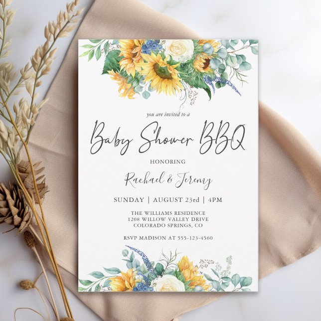 Watercolor Sunflowers Floral Baby Shower BBQ Invitation (Creator Uploaded)
