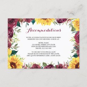 Watercolor Sunflowers Floral Border Accommodation Enclosure Card