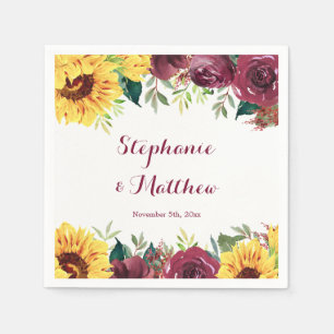 Watercolor Sunflowers Floral Border Wedding Napkin
