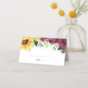 Watercolor Sunflowers Floral Border Wedding Place Card