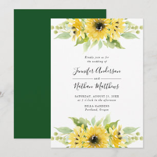 Watercolor Sunflowers Floral Bouquets   Wedding Invitation