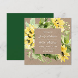 Watercolor Sunflowers Floral Frame Square Wedding Invitation