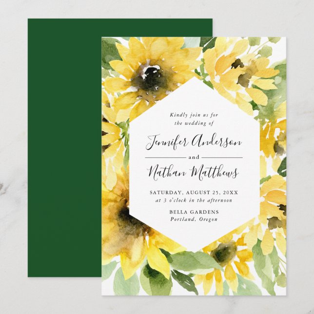 Watercolor Sunflowers Floral Frame | Wedding Invitation (Front/Back)