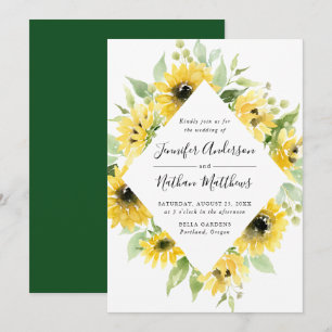 Watercolor Sunflowers Floral Frame   Wedding Invitation