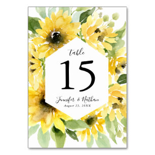 Watercolor Sunflowers Floral Frame   Wedding Table Number
