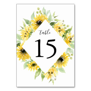 Watercolor Sunflowers Floral Frame Wedding Table Number