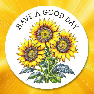 Watercolor Sunflowers Floral   Have a Good Day Classic Round Sticker