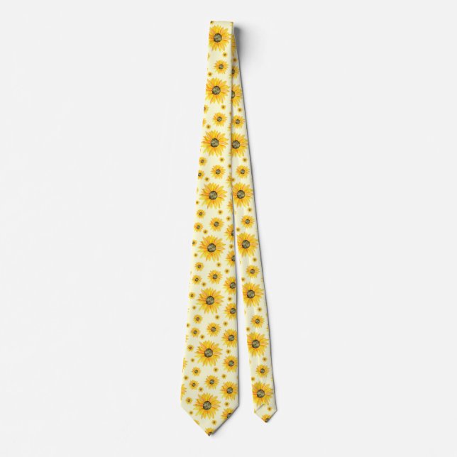 Watercolor Sunflowers Floral Pattern Tie (Front)