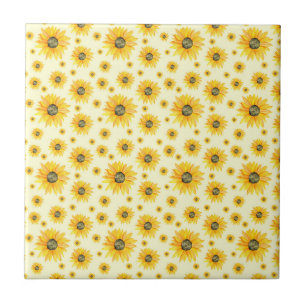 Watercolor Sunflowers Floral Pattern Tile