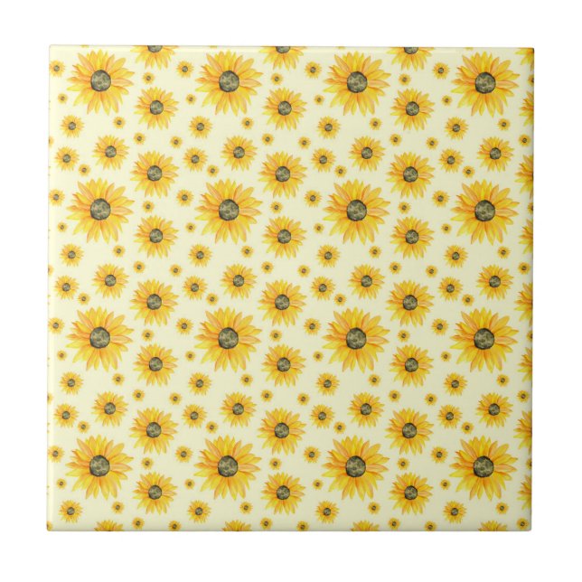 Watercolor Sunflowers Floral Pattern Tile (Front)