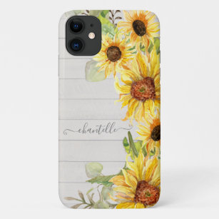 Watercolor Sunflowers Floral Rustic Wood Country Case-Mate iPhone Case