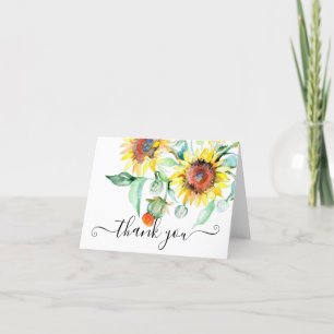 Watercolor sunflowers floral thank you card