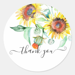 Watercolor sunflowers floral thank you classic round sticker