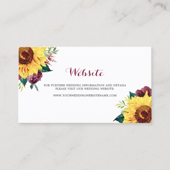 Watercolor Sunflowers Floral Wedding Website Card (Front)