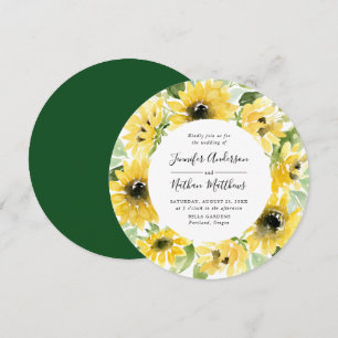 Watercolor Sunflowers Floral Wreath Wedding Invitation