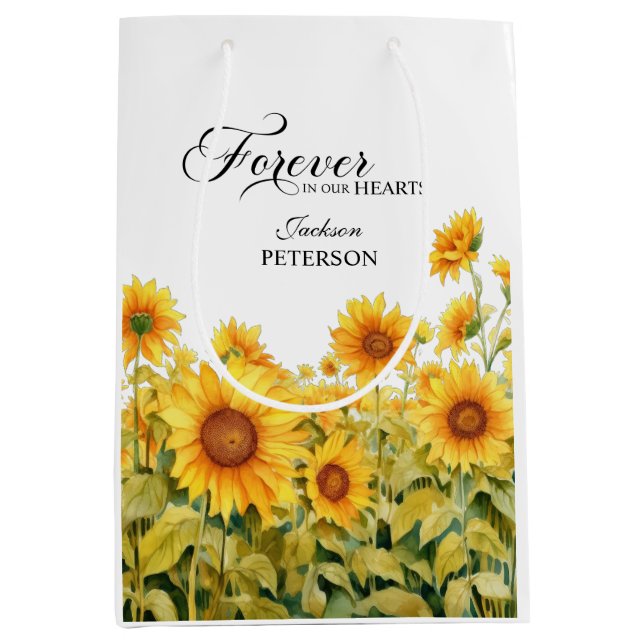 Watercolor Sunflowers Funeral Keepsake Medium Gift Bag (Front)