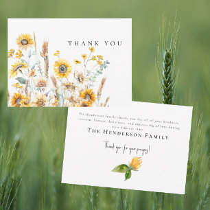 Watercolor Sunflowers Funeral Thank You Card