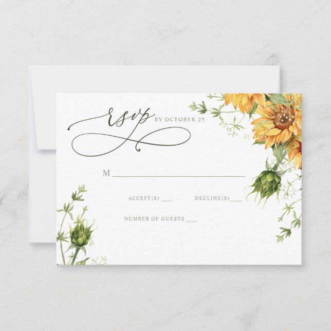 Watercolor Sunflowers Garden Floral Wedding RSVP Card (Front)