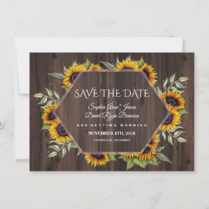 Watercolor Sunflowers Geometric Wood Wedding Save The Date
